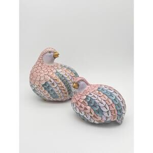 Toyo Pair Of Vintage Hand-Painted Quail/Partridge Birds Pink Purple Green Yellow
